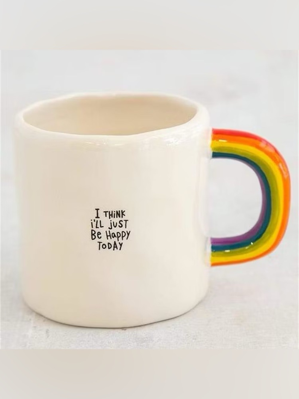 NATURAL LIFE White Ceramic Mug with Rainbow Handle